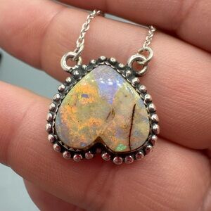 Monarch Sterling Opal Handmade Sterling Silver 925 Upside Down 🙃 Heart Necklace